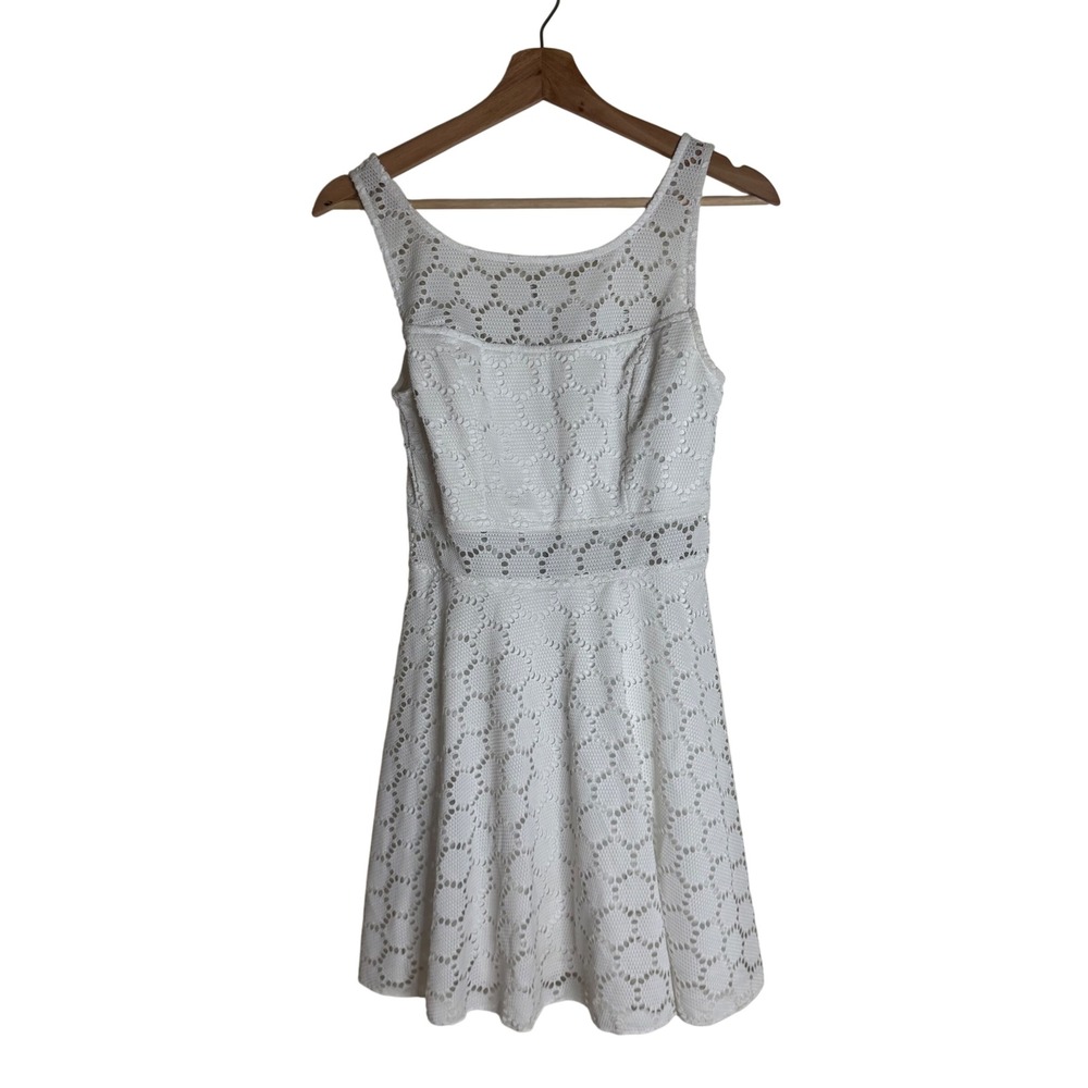 Trixxi Dress Women's Sleeveless Eyelet Lace Fit & Flare White Size 5